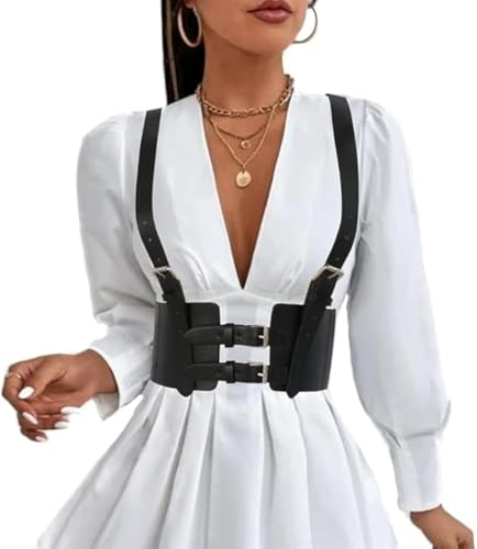 Bcenoilua Punk Cinturón de Arnés de Cintura para Mujer PU Cuero Corsé Cinturón Gótico Ajustable Chaleco Cinturón Moda Steampunk Cuerpo Cinturón para Fiesta de Cosplay Rave Disfraz de Halloween