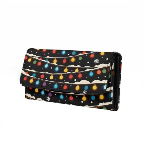 Image of AFPANQZ Womens Wallets Leather Clutch Long Wallet for Women Card Organizer | Christmas Lights Print Long Flap Leather Wallet with Snap Closure, Card Key Cash Storage Bags Zipper Handbag