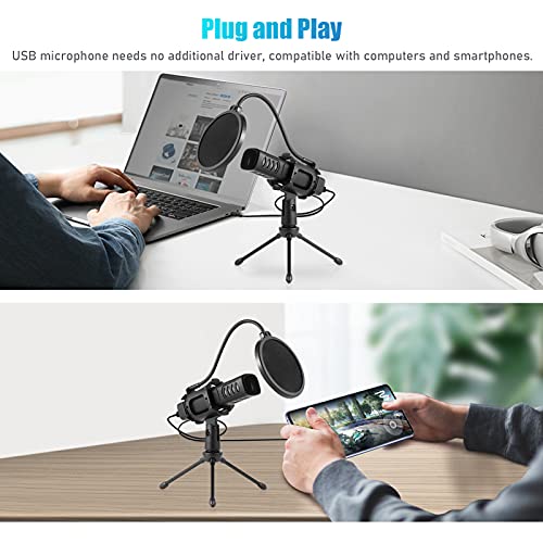 Tomshin Microfone USB Microfone Cardióide Condensador com Suporte de Tripé Suporte de Choque de Filt
