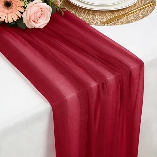 Tischläufer Chiffon Burgunderrot 77 X 300 cm Weich und Bequem Tischläufer für Boho Hochzeit Party Taufe Dekor Babyparty Brautparty Küche Tisch Dekoration