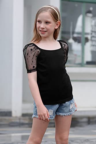 GORLYA Girls Sheer Dobby Mesh Raglan Sleeve Shirt Tops Square Neck Fitted Tee Blouses for 4-14T4