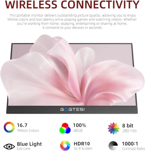 Image of Wireless Portable Monitor 1080P FHD | 15.6 inch, for laptop, USB-C, Switch,Bluetooth Monitor,travel, office, low blue light, ultra slim