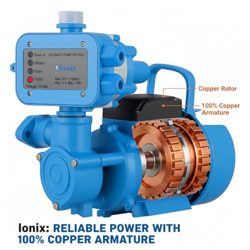 Image of IONIX Pressure Pump | 0.5 HP Booster Pressure Pump For Home With Automatic Controller | Copper Motor For 2-3 Bathrooms, Kitchen & Multi-Outlet Water Supply | Stable Flow For Tap