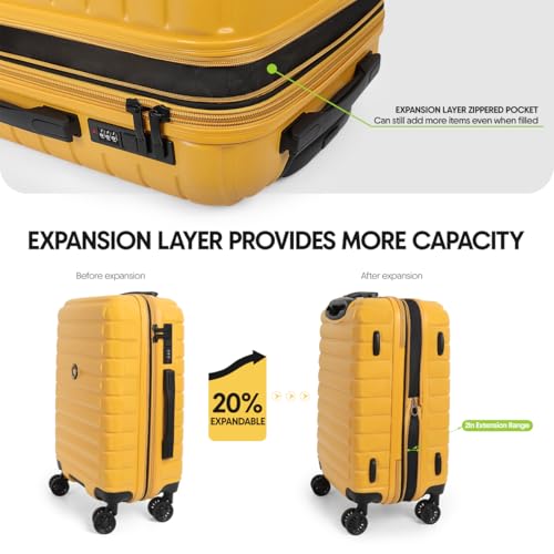 Expandable 20% Luggage-25 inch Luggage with Spinner Wheels-Suitcase PC+ABS Spinner Built-in TSA LOCK-Travel Luggage for Men Women,25''Yellow3