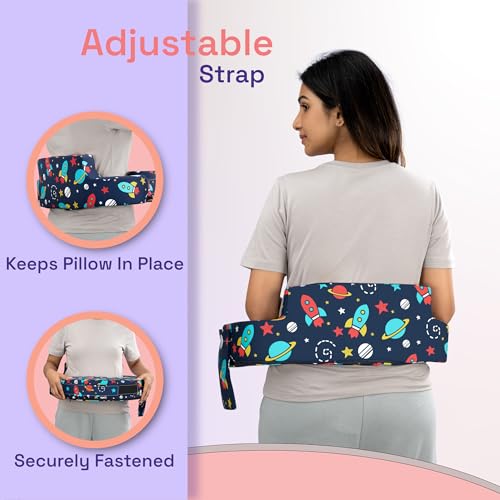 Image of Wakefit Foam Nursing Pillow for Breastfeeding & Baby Care | Ideal for Newborn with Adjustable Strap | 100% Cotton Removable Cover | Super Soft Foam for Posture Comfort | Spaceship