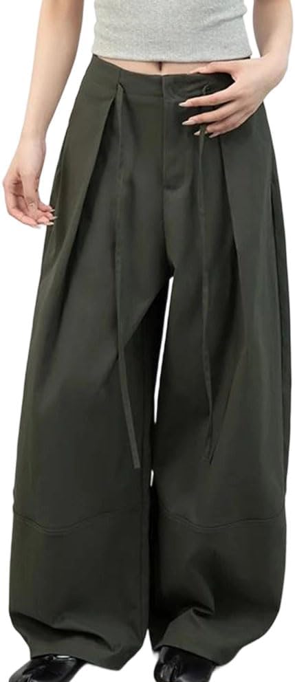 Women's Pleated Wide-Leg Loose-Fitting Casual Pants with Belt