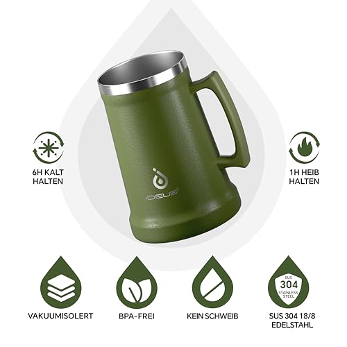 Chope à bière isotherme en acier inoxydable grand récipient robuste