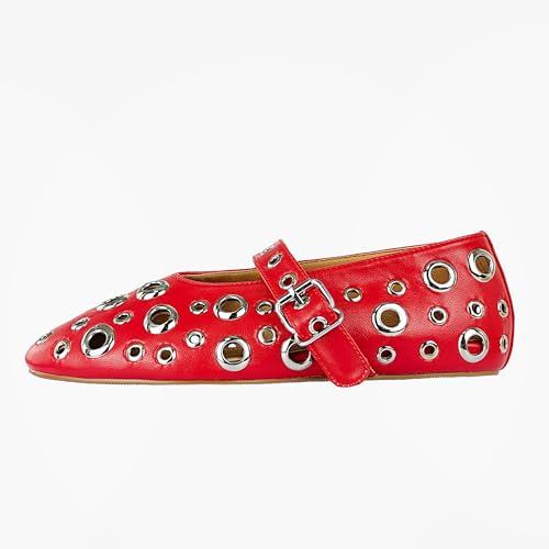 Image of Fashion Buckle Ballet Flats Women's Delicate Metal Buckle with Rivet Holes Mary Jane Comfort Flats