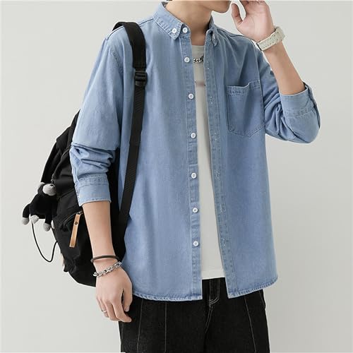 Mens Casual Cotton Denim Shirts Long Sleeve Washed Cowboy Tops Classic Slim Fit Shirt Jean Jackets2