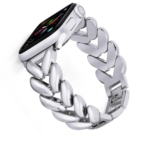 Image of VISOOM Bracelet Compatible for Series 11 /10 /9 /8 /se Apple Watch Band 46 /45 /44 /42 /41 /40 /38mm Series 7 /SE Women Dressy Luxury Wristband Jewelry Metal Watch Strap for iWatch Series 6 /5 /4 /3 /2 /1