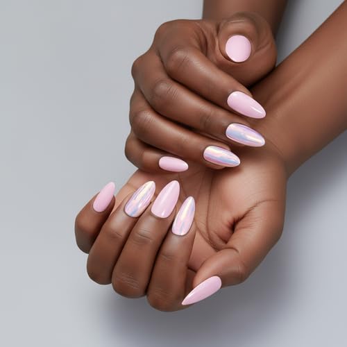 Acrylic Press On Nails Almond - Iridescent Pink Glow, $3.99 Set