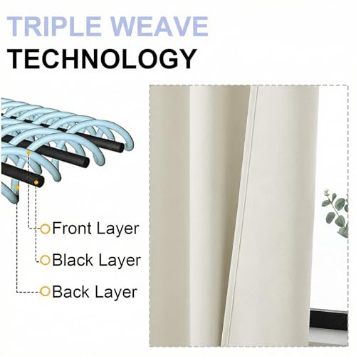 Image of Simplebrand Ava Light Beige Light Filtering Curtains for Bedroom 63 Inch Length 2 Panels Set, Privacy Thermal Insulated Rod Pocket Door Window Curtains for Patio French Door Front Door, W40 x L63 Inch