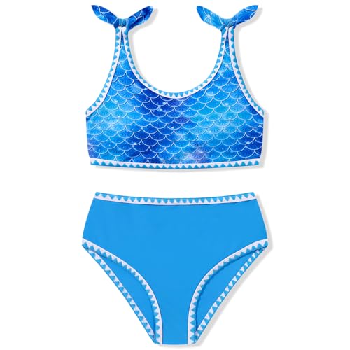 Image of Girls Two Piece Swimsuits Color Block Bowknot Swimwear Summer Beach Bikini Set Little Girl Bathing Suit with Chest Pad 3-10T