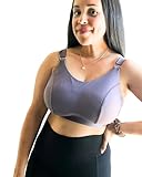 Sarah Wells Journey Nursing & Pumping Bra – Hands-Free, All-Day Wear with Velcro Straps, Secure Flange Openings & Ultra-Soft Fabric – Adjustable Maternity Bra (Medium, Busty, Aubergine)