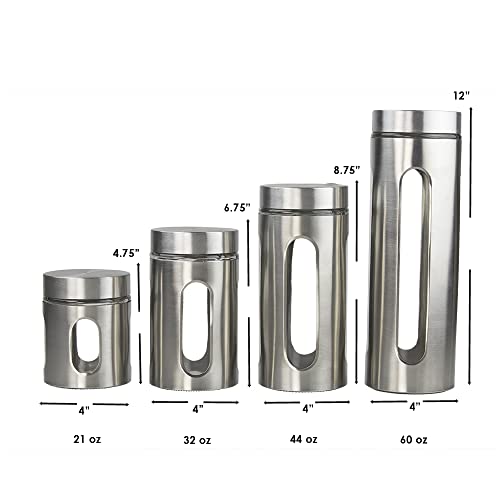 Kitchen Canisters By Home Basics | Retro-Styled For Kitchen Counter | Stainless Steel And Glass | With See-Through Windows (Silver), 4 Pieces, For Flour, Coffee, Sugar, And Dry Ingredients #TOP6