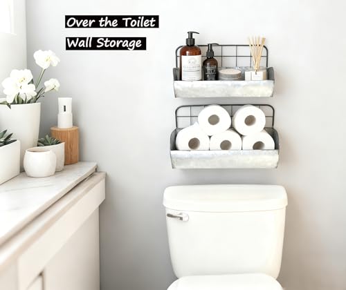 image for ShabbyDecor Galvanized Metal Farmhouse Wall Storage Holder Rustic Tin 