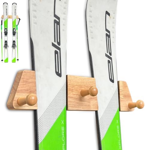 Tuiiopoli Ski Rack with 3 Wood Hook - Minimalist Oakwood Style Sn...