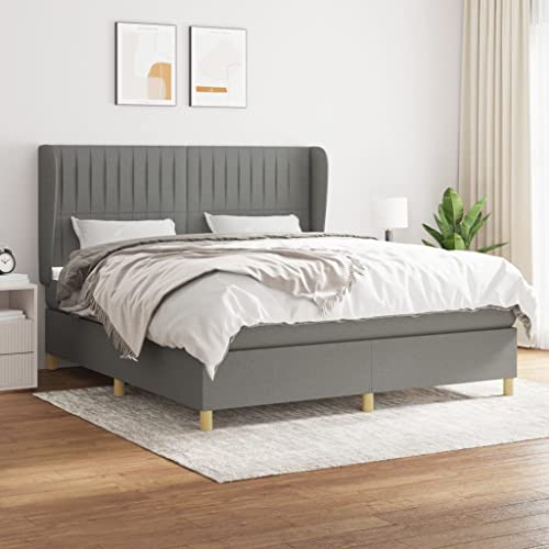 Solivagant Cama Box Spring con colchón Tela Gris Oscuro 160x200 cm,Gris,81.09kg,3128694