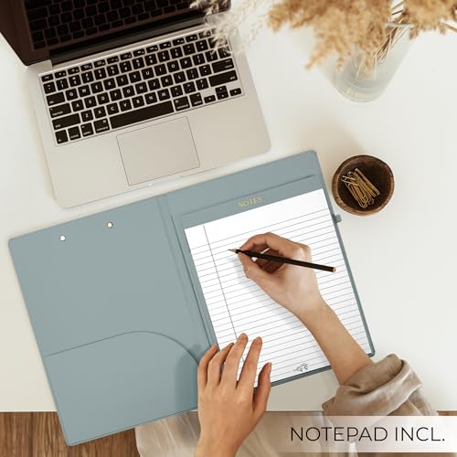 Image of Aesthetic Clipboard Folio with Refillable Lined Notepad & Interior Pocket - Cute Padfolio /Legal Pad Holder for Women - Easily Organize Notes at Work, School, or Home