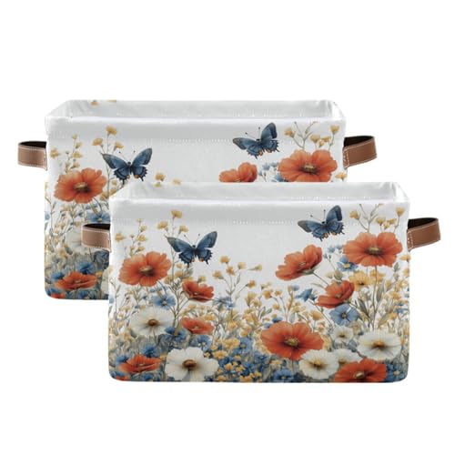 ATTX Vintage Wildflowers Storage Baskets,Large Decorative Collapsible Rectangular Canvas Fabric Storage Bin for Home Office#360