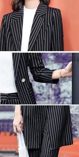 Women's Two Pieces Office Lady Stripe Business Suit Set Slim Fit Double Breasted Long Jacket Pants2