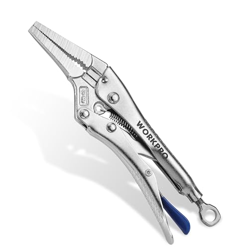 WORKPRO 6.5 Long Nose Locking Pliers CR-MO Steel Construction with Perforated Screw Multipurpose Clamping Tool for Automotive Welding and Home DIY