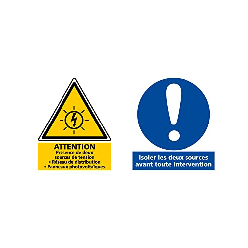 Signalétique.biz France - ETIQUETTE PHOTOVOLTAIQUE DEUX SOURCES (C1214). Signalisation Photovoltaïque -
