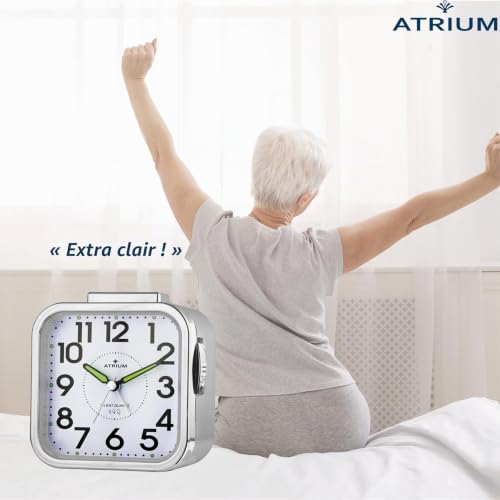Atrium – Réveil analogique à quartz – A530-19 – Sans tic-tac – Alarme puissante – Grands chiffres – Argenté – vue 7