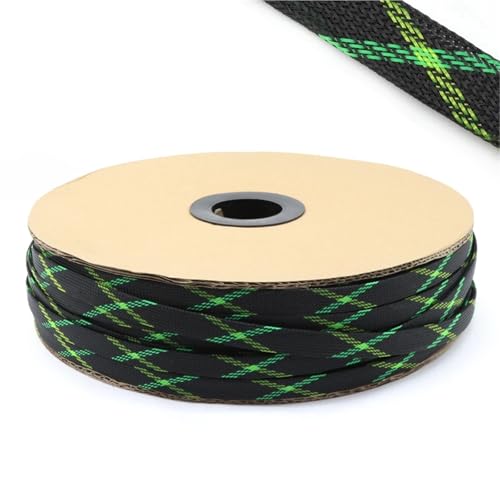 1M/5M Black+Blue/Red/UV Green+Yellow Tight High Density PET Braided Sleeve 3-30mm Insulated Line Cable Protection Expandable(BK UV GN YL Cross,12mm x 5meters)