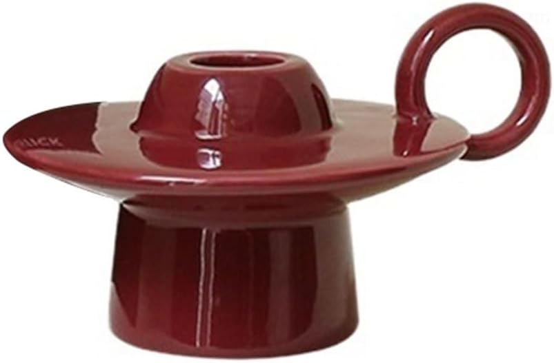 Candleholders Colorful Ceramic Candle Holder with Handle Base Stand for Candlelit Dinners Home Decor(Red)