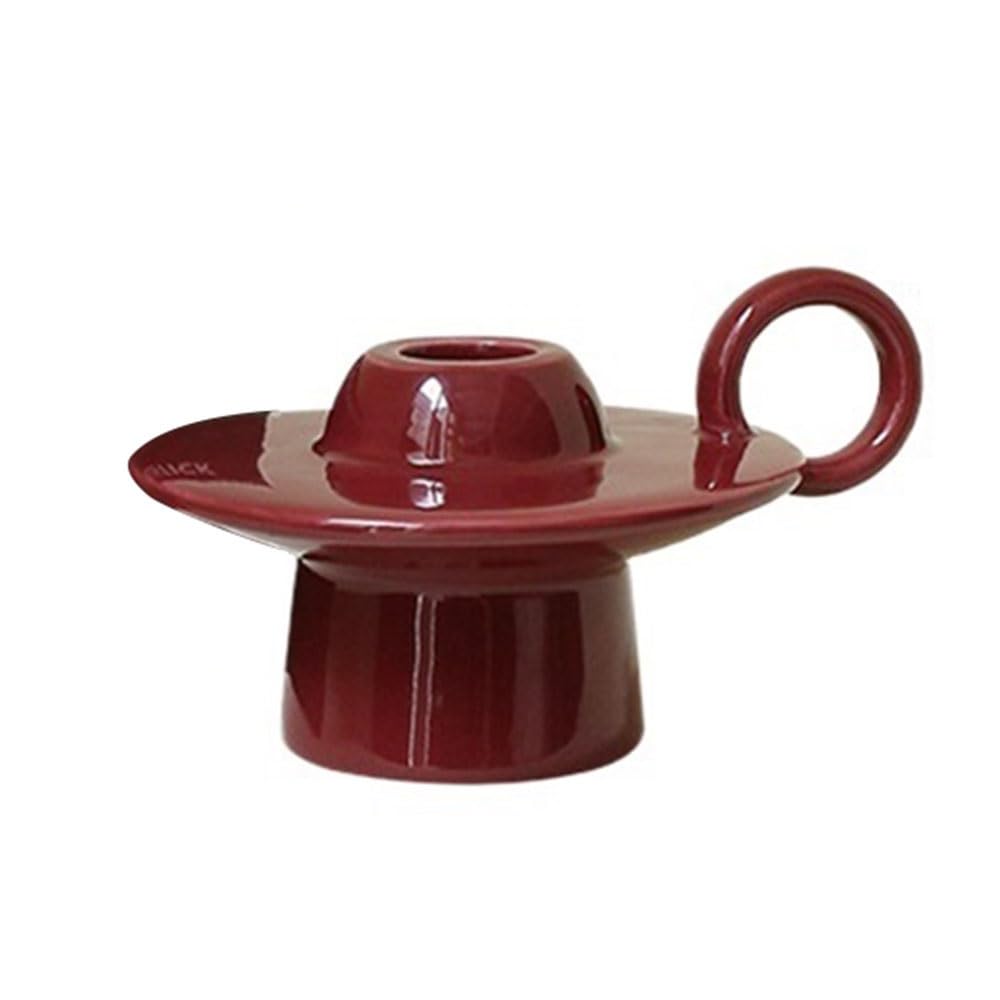 Vintage candle holder Colorful Ceramic Candle Holder with Handle Base Stand for Candlelit Dinners Home Decor(Red)