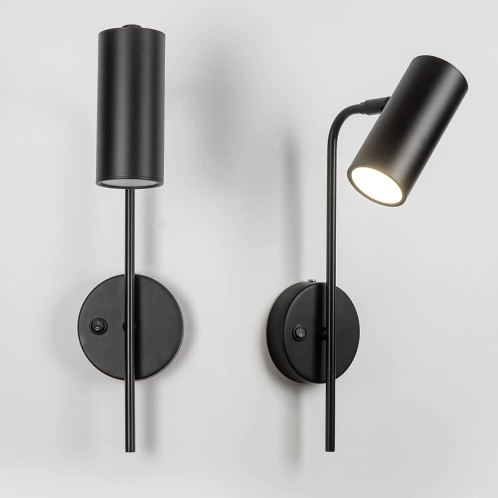 Kinkiety ścienne z reflektorem jako lampka nocna do czytania, 10W LED do montażu na ścianie oprawy oświetleniowe z przełącznikiem Regulowany czarny kinkiet do sypialni Korytarz korytarz