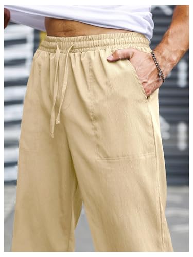 SHENHE Men's Summer Straight Leg Pants Drawstring Elastic Waist Casual Trousers with Pockets4