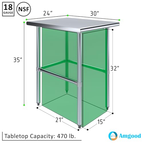 Image of AmGood Stainless Steel Work Table Open Base | Metal Work Bench (Stainless Steel Table Open Base, 24 inch Long x 30 inch Deep)
