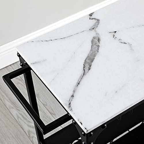 FirsTime-Co-Black-and-White-Riesling-Marbleized-Bar-Cart-Slim-Kitchen-Serving-Cart-and-Coffee-Cart-with-Storage-for-Liquor-and-Glasses-Metal-and-Wood-Industrial-30-x-1175-x-34-inches FirsTime Co Black and White Riesling Marbleized Bar Cart Slim Kitchen Serving Cart and Coffee Cart with Storage for Liquor and Glasses Metal and Wood Industrial 30 x 1175 x 34 inches