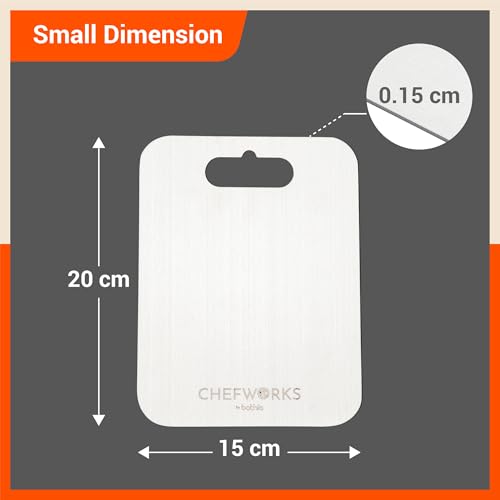 Chefworks by Bathla - ENOX Reversible Stainless Steel Chopping / Cutting Board for Home Made with 304 Food Grade Steel | Hygienic & Durable | Mini (Size: 150mm X 200mm, Thickness: 1.5mm)