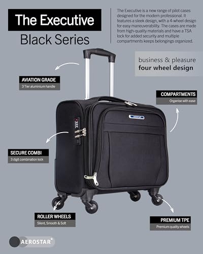 Aerostar Executive Series Roller Bag Case fits Laptop up to 16”, TSA Lock, 4 Wheels and Water-Resistant Business and Commuter Travel, Black