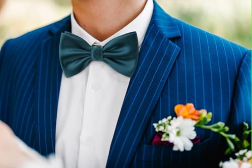Image of HISDERN Bow Ties for Men Solid Color Pre-Tie Bow Tie and Pocket Square Set Classic Formal Tuxedo Bowties for Wedding Party