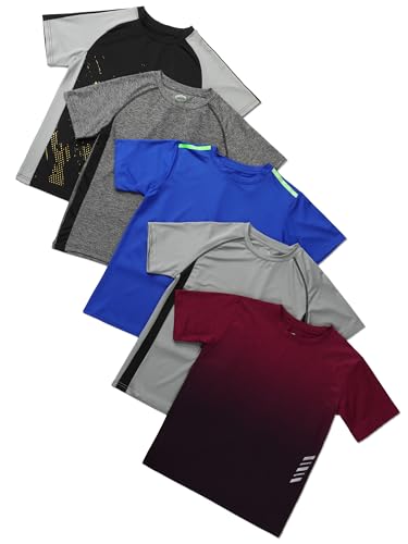Image of 5 Pack Boys Shirts Athletic Dry Fit Boys Tshirts Performance Tops Summer | Short Sleeve Graphic Tees for 5-18Y, Kids Soccer & Baseball Shirts, Sports Activewear T-Shirts, Breathable & Moisture Wicking