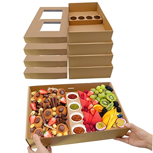 ganfaner Heavy Duty Cardboard Pastry Boxes, Charcuterie Board Boxes with Lids 10PK, Disposable Catering Serving Platters for 5-8 People, Sturdy Takeout Containers for Picnic & Food To-Go 15