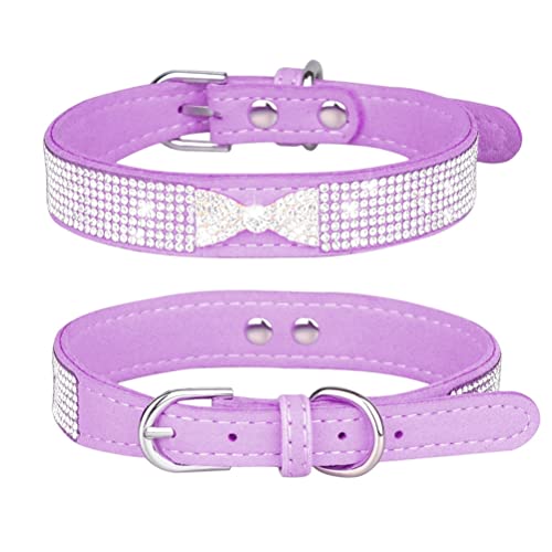 Small Dog Collar Puppy Cat Collars Diamond Bling Girl Rhinestone Cute Bowtie Female Boy Little Pet kitten Collar Fashion Hot Purple M - Image 2