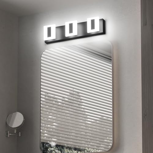 Image of 3 Light Modern Black Bathroom Vanity Light Fixtures Over Mirror Black Vanity Wall Lights