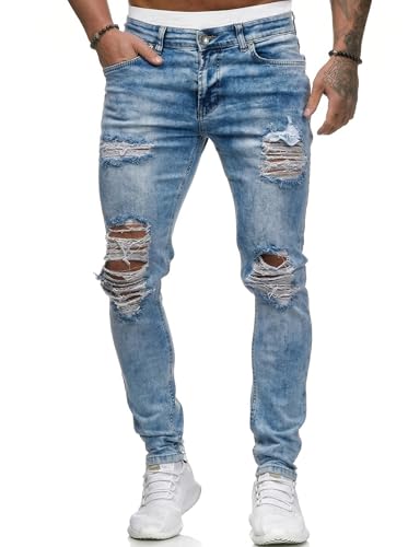 HUNGSON Men's Ripped Skinny Jeans Stretchy Slim Fit Jeans Pants for Men
