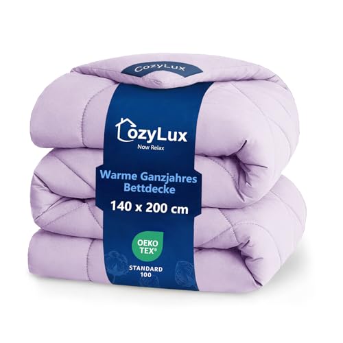 CozyLux Bettdecke 140x200 für 4 Jahreszeiten - Bettdecke Ohne Bezug 140x200cm Mikrofaser-Füllung 300GSM - Steppdecke mit 4 Eckschlaufen, Super Weiche Atmungsaktive Zudecke Schlafdecke 200x140, Lila