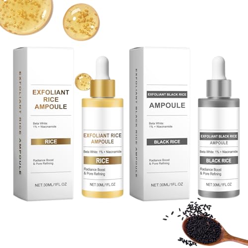 Peel Shot Glow Rice Ampoule Duo, Peeling Quimico Facial Exfoliante Rice Ampoule, Exfoliante de Aroz Coreano, Limpia los Poros, Mejora la Piel Áspera, Hidrata, Ilumina, 2 Piezas