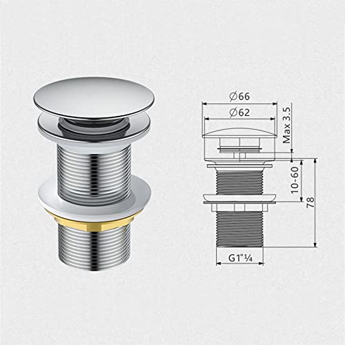 Universal Ablaufgarnitur für Waschbecken & Waschtisch Modernes Pop-Up Click Clack Ventil - Ablaufventil mit Überlauf, Edelstahl ，Messing (Ohne Überlauf)