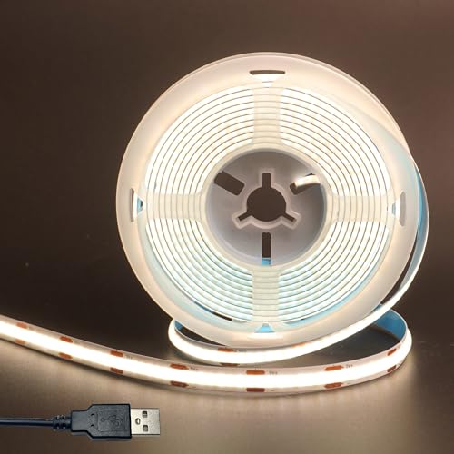 Image of 5V 8mm Width USB COB LED Strip Lights,Natural White 4000K,320LEDs /M,8W /M,CRI90,6.56FT /2M,Electroplated Double-Sided Panel Light Strip,Waterproof IP20,Flexible Strip for Indoor Decoration