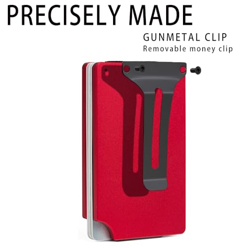 Image of Minimalist Wallet for Men, Slim Metal RFID Blocking Wallet Credit Card Holder Money Clip & Cash Strap, Scratch-Resistant Holds 15 Cards,Ideal Gift for Men | Matt Red
