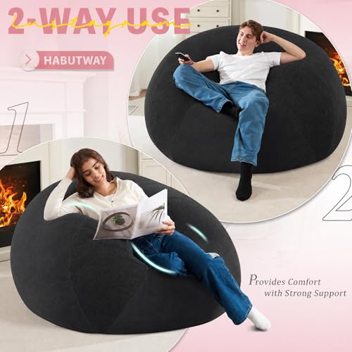 Image of HABUTWAY 5FT Bean Bag Chair Teardrop Bean Bag Chairs for Adults beanbag with Memory Foam Filled with Dual-Tone Unique Combination Corduroy & Luxury Distressed Velvet Washable Cover,Velvet Black