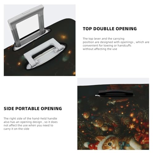 Adorable Kitten Wearing Christmas Attire Elastic Travel Luggage Covers Dustproof Scratch-Resistant Suitcase Protector Fit 22-24 Inch3